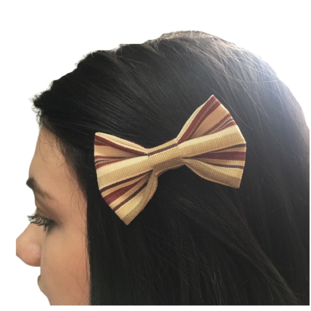handmade 3in striped fabric bow hair clip